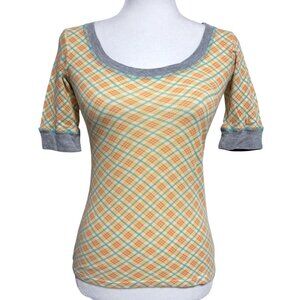 Vintage Y2K Forever 21 Argyle Plaid Thermal Short Sleeve Top Baby Tee